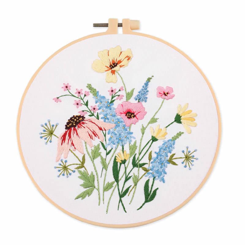 Amiiba Embroidery Starter Kit with Flowers Bush Plant Pattern, DIY Full Range Stamped Embroidery Cross Stitch Kits for Beginners Adults (Flowers) - color: Flowers