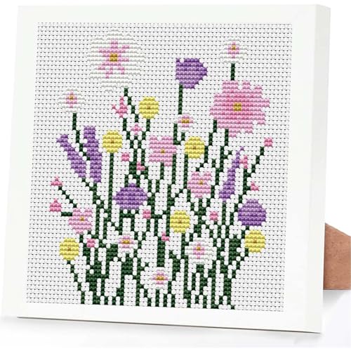 niurenmaoyi Flowers 11CT Cross Stitch Kits for Beginner with Framed,7x7in - color: Cross Stitch Kits0518-02