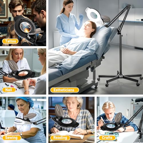 2200 Lumens Mag Lamp for Estheticians, 2-in-1 Magnifier Floor Light - color: Black