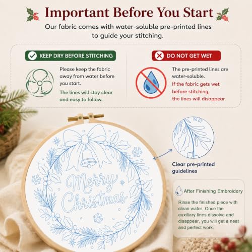 Louise Maelys Merry Christmas Wreath Embroidery Kit for Beginners Adults - color: Christmas Wreath