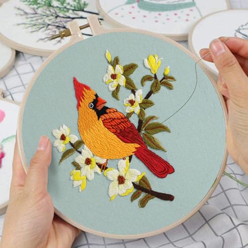 Louise Maelys 3 Set Colorful Bird Embroidery Kit for Beginners Gift - color: Animals-6