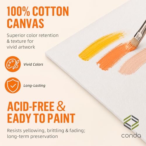 CONDA Canvas Boards for Painting,100% Cotton Canvas Panels, White Blank Canvases, Primed, Acid-Free, Artist Quality for Acrylic, Pouring Watercolor & Oil Painting 8 x 10 inch, 12 Pack
