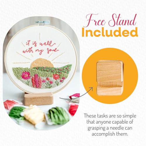 Elly & Grace Christian Embroidery Kit with Embroidery Hoop, Easy Embroidery Kit for Beginners and Adults, Full Embroidery Hoop Kit with Needles and Thread Included (It is Well) - style: It is Well