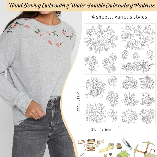Sunflower Letter Embroidery Patterns, Water Soluble Stick and Stitch Paper - style: Flower130