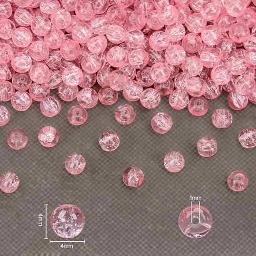 400PCs 4mm Pink Crackle Glass Beads Bulk, Round Smooth Hole Glass Crystal Beads for Jewelry Making, DIY Bracelets, Necklaces, Bag Charms, Keychains and Craft Projects - color: Pink Crackle, size: 4MM