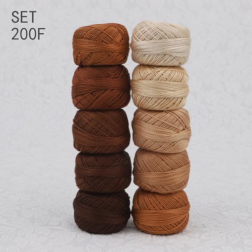 Size 8 Double Mercerized Egyptian Long Staple Cotton Pearl Thread Ball 5 Grams Rainbow Color Embroidery Thread 10 Colors per Box for Crochet Hardanger Cross Stitch Hand Embroidery (Set F) - color: Set F