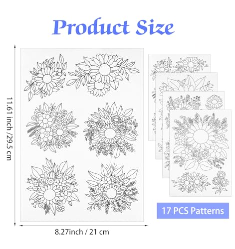 17 PCS Water Soluble Embroidery Patterns, with Flowers for Beginners