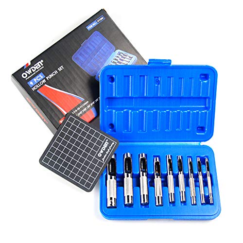 OWDEN 9 Pieces Leather Hollow Punch Set (1/8"-1/2") with a Cutting mat. - size: 9 Pieces