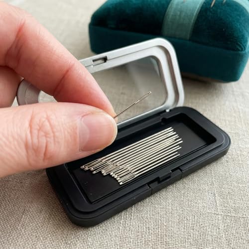 Magnetic Needle Case with 12 Needles, Clear Lid Sewing Needle Holder and Needle Storage Box for Standard Straight Pins, Safety Pins, Quilting, Embroidery & Crafts