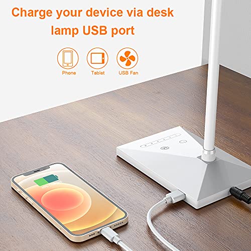 Vansuny Eye-Caring LED Desk Lamp, Reading Light with USB Charging Port - color: White USB Charger