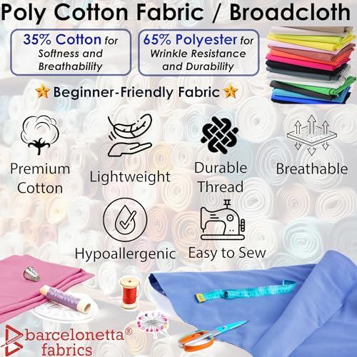 Barcelonetta | Poly Cotton Fabric for Sewing | Broadcloth Fabric | by the Yard | 60" Wide Roll | Lightweight, Breathable | Lining, Home Textile, Skirts, Tote Bags (Fuchsia, 1 Yard) - color: Fuchsia, size: 1 Yard