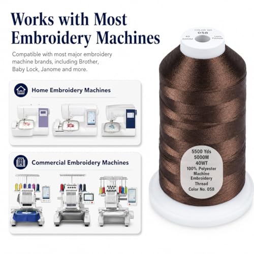 Simthread 5500Yds/5000M 40WT Polyester Embroidery Thread Dark Brown 058 - color: Dark Brown-058