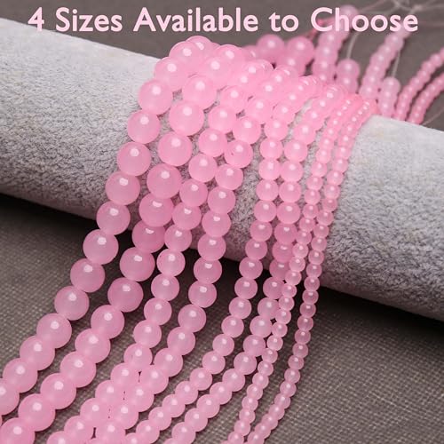 400PCs 4mm Light Pink Jade Glass Beads Bulk, Round Smooth Hole Glass Crystal Beads for Jewelry Making, DIY Bracelets, Necklaces, Bag Charms, Keychains and Craft Projects - color: Jade Light Pink, size: 4MM