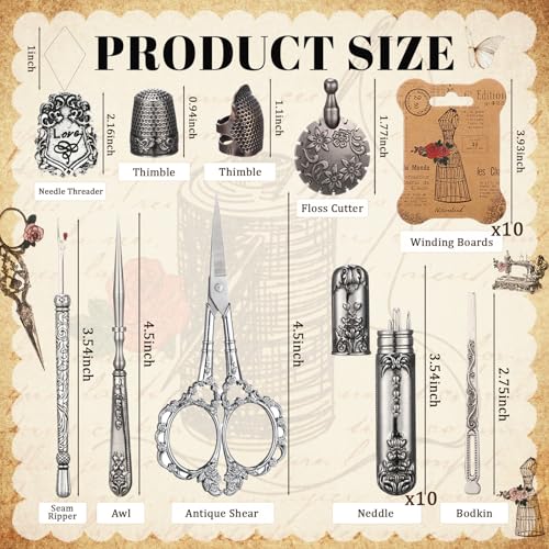 Lothee Embroidery Scissors Kits Victorian Sewing Kit, Sliver, No Diamond - color: Silver, style: No Diamond