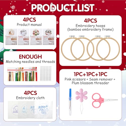 KerrDtbb Christmas Embroidery Kit, DIY Hand Embroidery Kit (C) - style: C