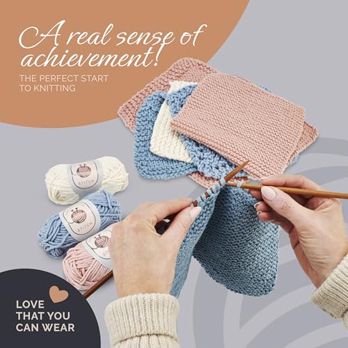 Thoughtful Stitch Knitting Kit for Beginners Adults & Kid Friendly- Complete Knitting Kit - Learn to Knit Yarn Set with Tutorial Book for Adult Hobbies - 100% Cotton Wool & Bamboo Knitting Needle