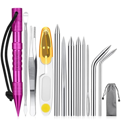 Ferraycle 12 Pcs Paracord FID Set Stainless Steel Needles,Pink - style: Pink