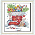 Howie's Needlepoint Cross Stitch Kits, 11CT Pre-Printed Pattern Needlepoint Kits, Full Range of Stamped Starter Kits (The Rabbit in The Christmas Boots, 10.6 x 15.4 Inch) - color: The Rabbit in The Christmas Boots