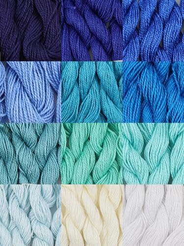 KCS 328 Yards(300 Meters) Mercerized Pearl Cotton Crochet Needlepoint Thread,Size 5, 12 skeins,Mixed Color 03 - color: 12color03, size: 12 skeins