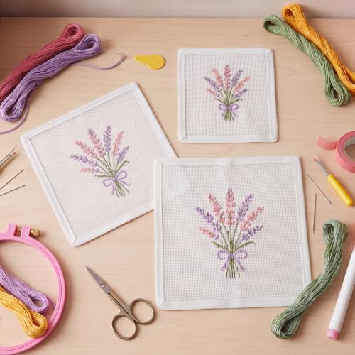 3 Pcs Blank Needlepoint Canvas 18 Mesh with Ivory Bias Tape Edge - color: Ivory