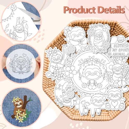 Peacoblue Sloth Stick and Stitch Embroidery Patterns, Water Soluble - color: Sloth