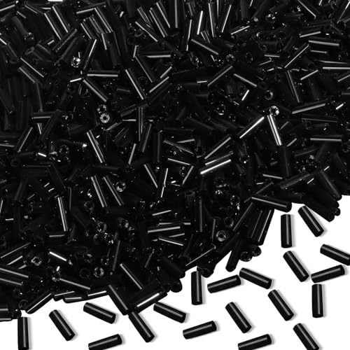 4000pcs Black Bugle Beads Bulk -Embroidery Beads,Long Tube Bead for Jewelry Making, Bracelet Necklaces Supplies,Craft DIY(7x2mm) - color: Black