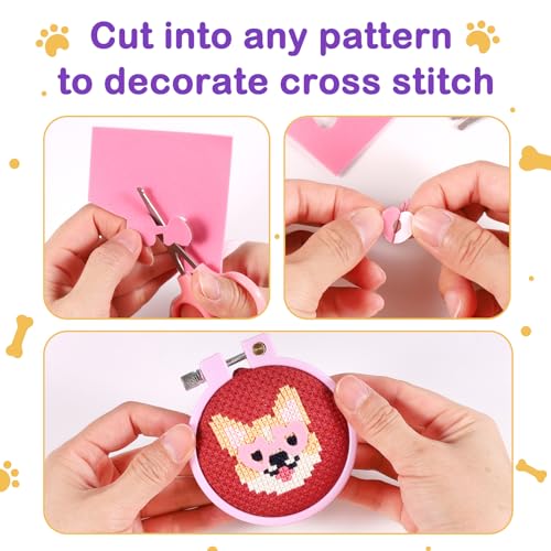 Caydo 5 PCS Cross Stitch Kits for Kids with Cats and Dogs Patterns