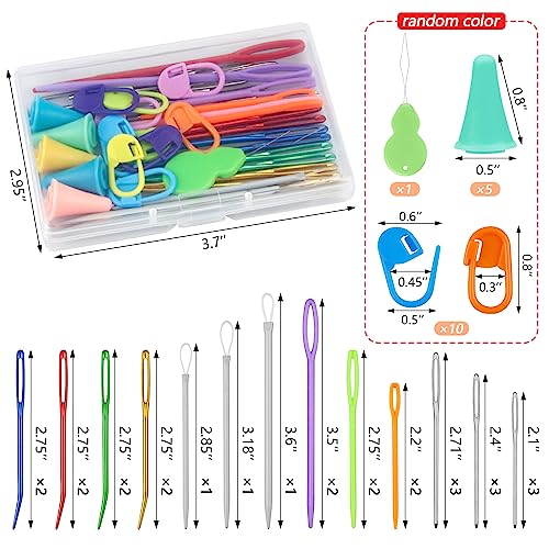 FIVEIZERO 43 Pcs Yarn Needles Set, Assorted Yarn Needles Bent Tapestry Needle Weaving Needle Darning Needles Big Eye Blunt Knitting Needles with Stitch Markers for Knitting Crochet Kit - color: Colorful 43PCS