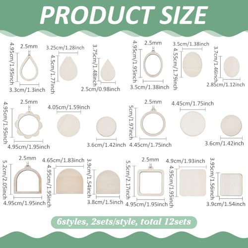 FINGERINSPIRE 12PCS Wood Mini Embroidery Hoops 6 Styles Blanched Almond Wooden Small Embroidery Hoops Wood Mini Cross Stitch Ring Frame for DIY Pendants Ornaments Crafts Jewelry Making