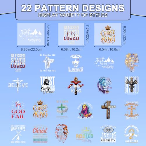 Rngmsi Dtf Transfers Ready to Press - 22 Pcs Christian Bible Verse Iron on Patches for T-Shirts, Cross Jesus Religious Iron on Stickers Heat Transfer Vinyl Decals for DIY Fabric Clothes Decor - style: Christian Bible Verse