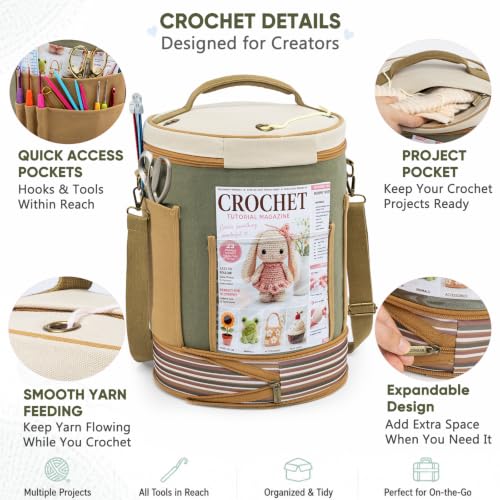 Canvas Yarn Storage Organizer with Removable Dividers, Crochet&Knitting Bag - color: Sage Linen