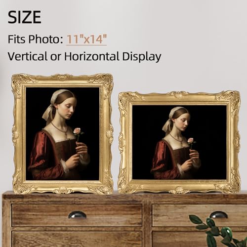 Saysmile Vintage 11x14 Picture Frame Gold, Textured Antique Picture Frames with Embossed Flower Design, Ornate Frame for 11x14 Photo, Resin Antique Frames Tabletop & Wall Hanging, Home Decor - color: Gold, size: 11x14