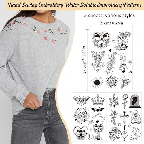 Gothic Water Soluble Stabilizer Embroidery Patterns, 3 Sheets - color: Flower972 Gothic