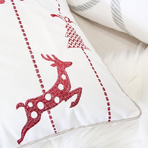Embroidery White Velvet Throw Pillow Cover, Merry Christmas Series Snow Reindeer Luxury Soft Fuzzy Cozy Warm Slik Gift Square Couch Cushion Pillow Case 20 x 20 Inch, Cover Only - color: U6-snow Reindeer