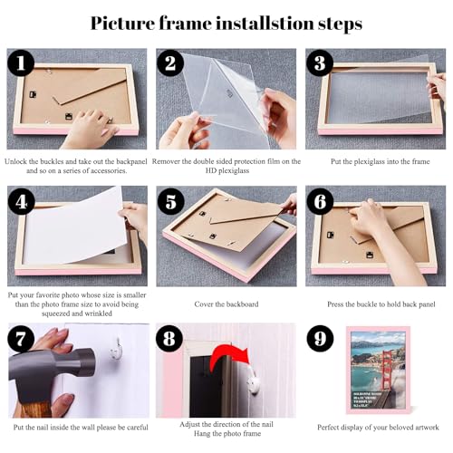 10x14 inch Wood Picture Frames for Wall Hanging,Diamond Painting Frames Rectangle Baby Scan Picture Frame for Family Walls Decoration,Anniversary,Wedding,Christmas,Halloween,Shower,Certificate (Pink) - color: Pink, size: 10x14 inch
