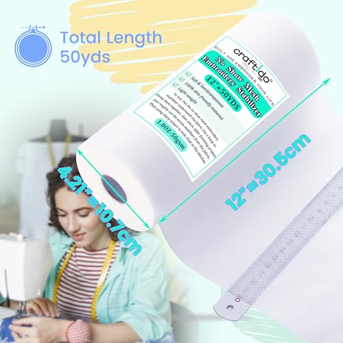 Craftido No Show Mesh Embroidery Stabilizer Backing -12" x 50 Yd/Roll - size: 12"x50yd roll