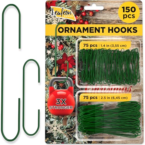 Leafeon 150 Pack Ornament Hooks for Christmas - Essential Christmas Ornament Hangers - Perfect Xmas Ornament Hangers for Christmas Tree Decoration Green