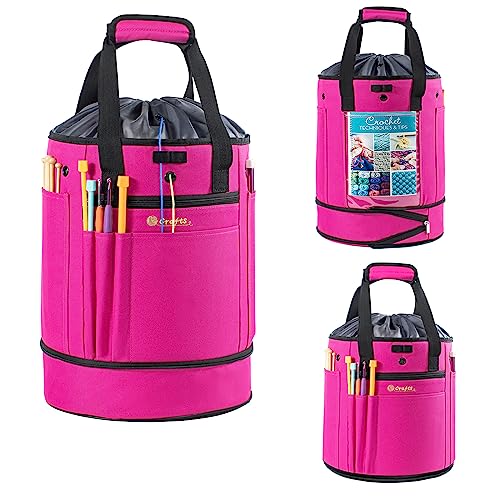 MYBAGZING Expandable Crochet Bag Organizer with Drawstring Closure, Round - color: Pink-Ⅰ, size: Large-Drawstring Closure