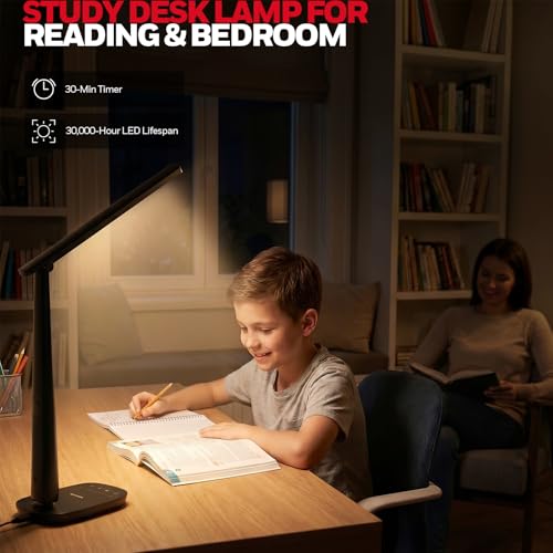 Honeywell LED Desk Lamp for Home Office Eye-Caring Dimmable Reading Light - color: Black