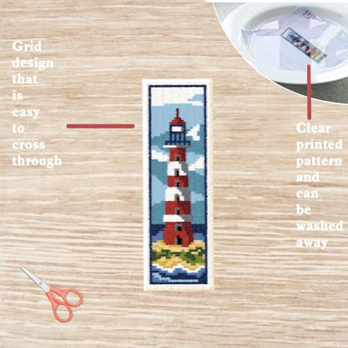 FREEBLOSS 6 Set Cross Stitch Bookmark Kit 11CT Lighthouse Scenery Pattern - style: LightHouse