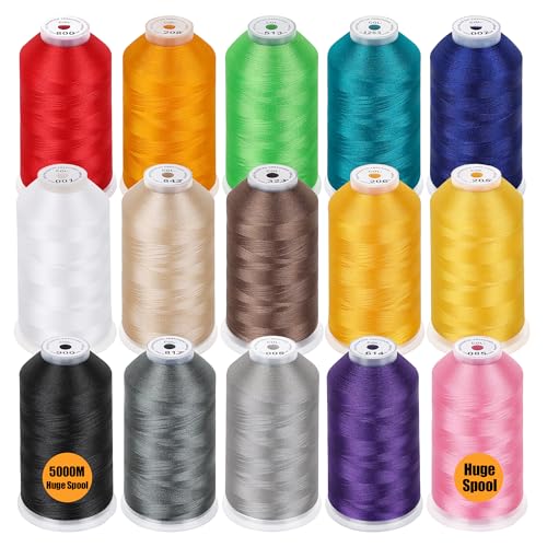 New brothread 15 Colors Huge Spools Polyester Embroidery Machine Thread - color: 15 Colors