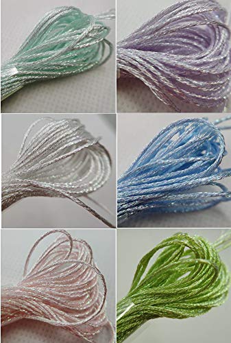 KCS 6-Strand Cross Stitch Metallic Variegated Pearl Shiny Embroidery Floss (6 skeins, Solid Color 1) - color: Solid color 1