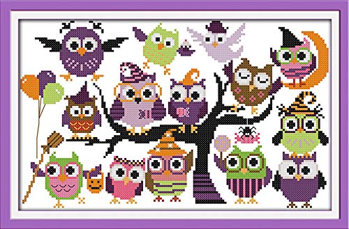 Howie's Needlepoint Cross Stitch Kits, 14CT Pre-Printed Halloween Pattern Embroidery Kits, Full Range of Stamped Starter Needlework Kits (Interesting Halloween, 13.39 x 8.27inch) - color: Interesting Halloween