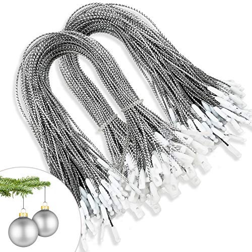 Christmas Tree Ornament String Hanger Precut Ribbon Hook with Snap Fastener - color: Silver, size: 200pcs