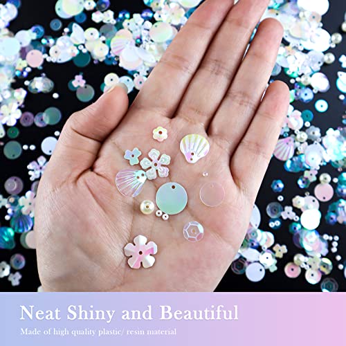 Mixed Clear White Sequins and Spangles Beads Craft Supplies, Crystal Iridescent Spangles and Pearl, Variety Sequins Beads for Crafts, Sewing, DIY Art, Embroidery