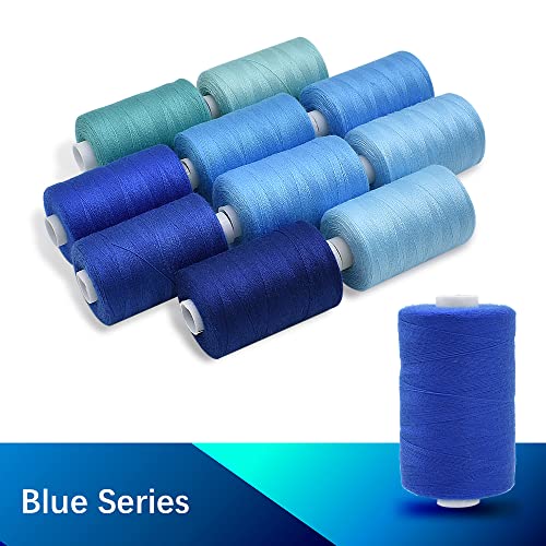 Sewing Thread 10 Color Sewing Industrial Purpose 1000 Yards Per Spool 40S/2 Polyester for DIY Sewing Machine,Embroidery Machine,Hand Sewing (Blue) - color: Blue