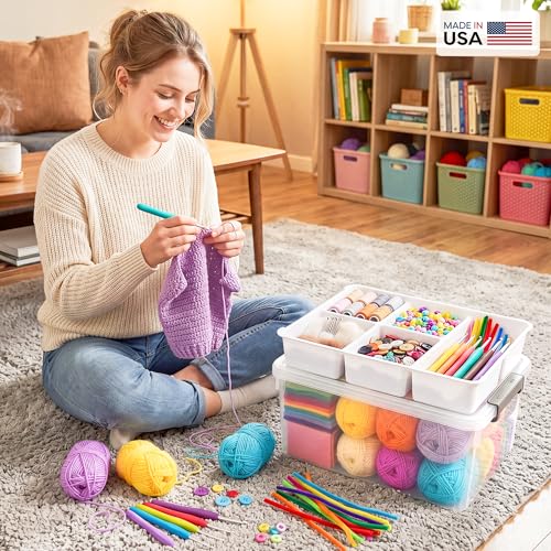 Citylife 17QT Clear Craft Organizers and Storage Box with Removable Tray - size: 17 Qt- 1 Pack