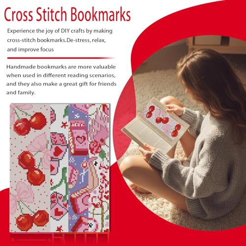 VIGEGU 4 Pack Coquette Pink Cross Stitch Bookmark Kits for Adult Beginners - color: Pink Coquette Cross Stitch Bookmark