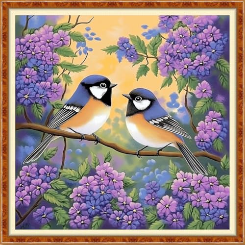 Funchey Counted Cross Stitch Kits for Adults Needlepoint Kits Unprinted Cross Stitching Embroidery Kit 11CT Cross Stitch Supplies-Little Bird on the Tree 18x18 inch - color: Artcolor18