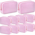 Sanwuta 10 Pcs Seersucker Cosmetic Bag Seersucker Makeup Bag Women Stripe Large Travel Toiletry Organizer Preppy Storage Pouch for Embroidery Wedding Bridesmaid Bride Mom (Pink) - color: Pink